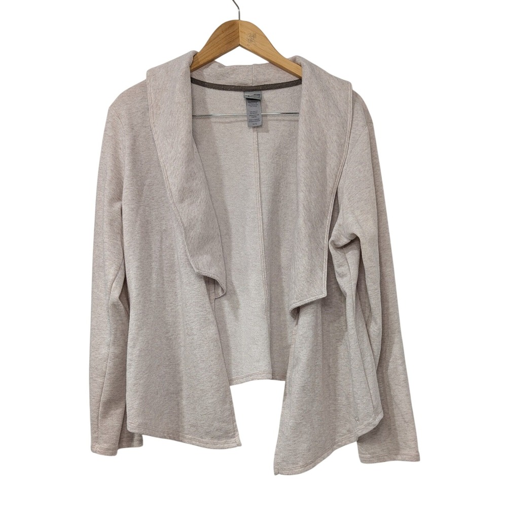Champion Womens Cardigan Light Beige Shawl Collar Drapey Open Front Cotton Blend